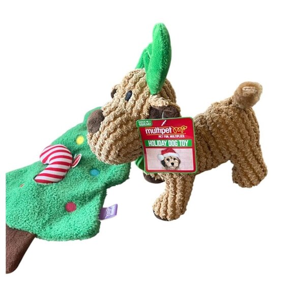 Holiday Dog Toys Set: Multipet Squeaky Plush Christmas Tree & Reindeer - Picture 2 of 9